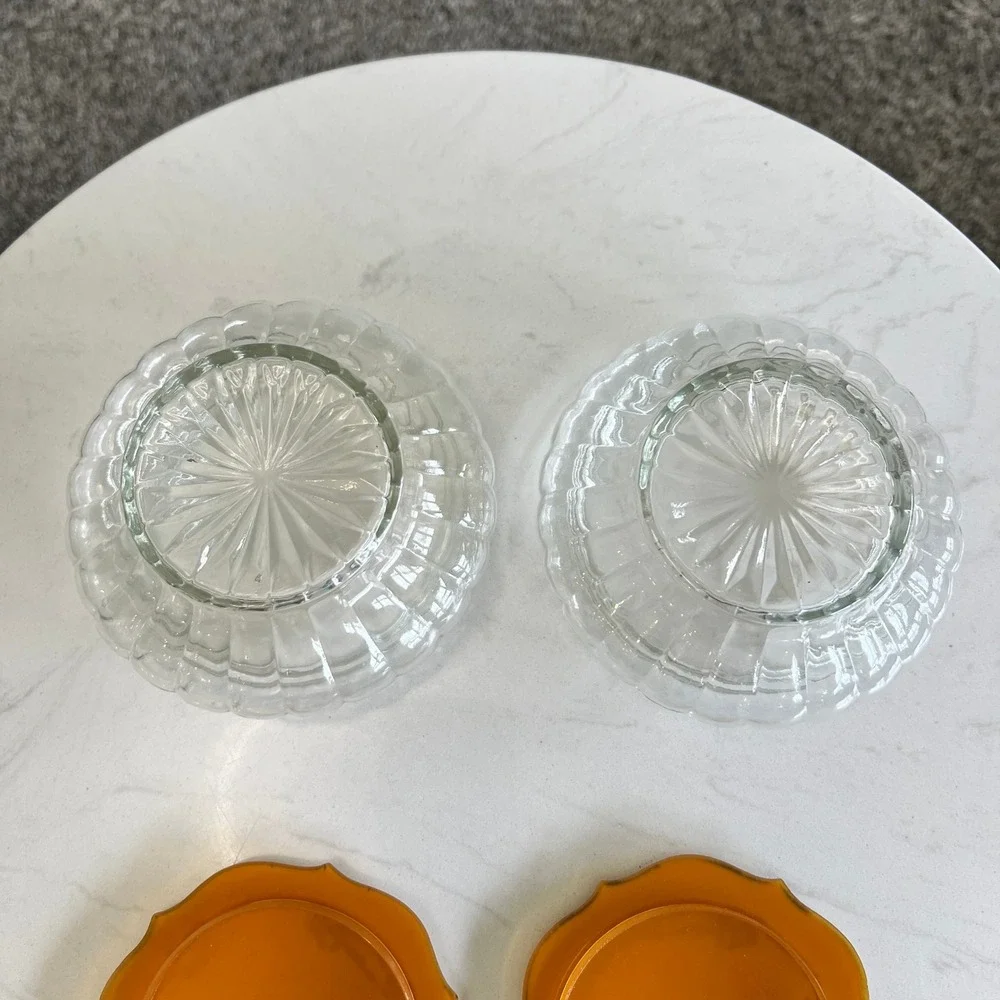 Vtg Art Deco Vanity Jars Clear Glass‎ Celluloid Lids Dresser Box Shabby Chic